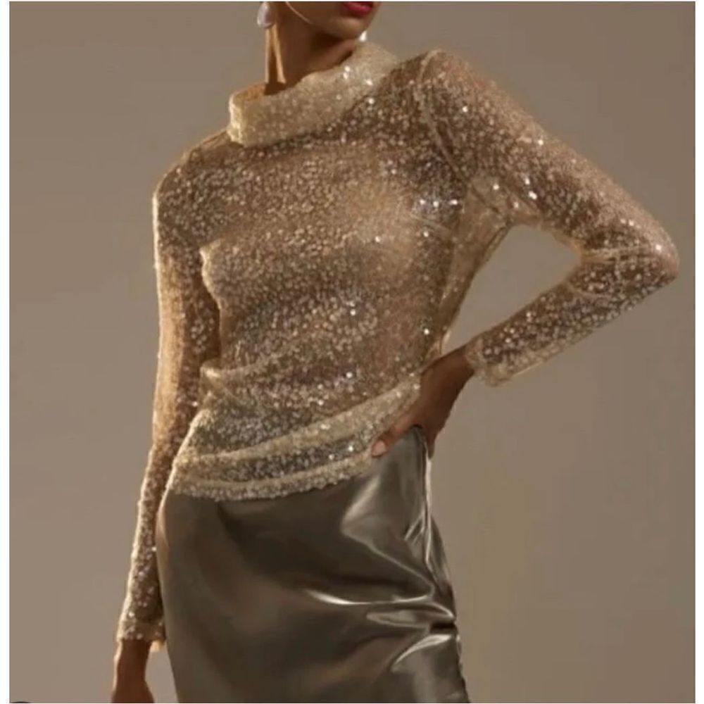 Sunday in Brooklyn Anthropology Sequin Pull Over Sheer Top Size XS Sexy Party